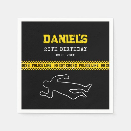 犯罪現場誕生日会と黄色の警察テープ スタンダードカクテルナプキン (正面)