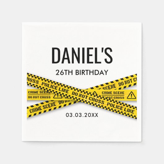 犯罪現場誕生日会と黄色の警察テープ スタンダードカクテルナプキン (正面)