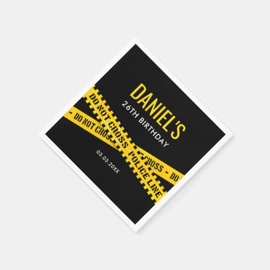 犯罪現場誕生日会と黄色の警察テープ スタンダードカクテルナプキン (角)