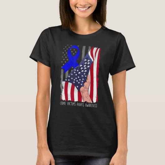 犯罪被害者権利啓発アメリカ国旗ブルー Tシャツ (正面)