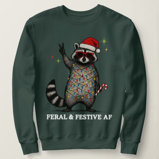 狂暴でお祭りなアライグマのクリスマススウェットシャツ スウェットシャツ (デザイン正面)