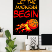 狂気が始まり、バスケットボール・ボールが炎に ポスター (ホームオフィス)