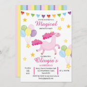 狂気の女の子最初のかわいいピンクのユニコーン誕生日 招待状 (正面/裏面)