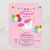 狂気の女の子最初のかわいいピンクのユニコーン誕生日 招待状 (正面/裏面)