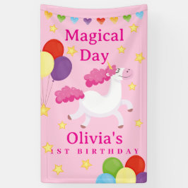 狂気の日の最初のかわいいピンクのユニコーン誕生日 横断幕