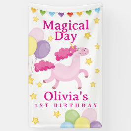 狂気の日の最初のかわいいピンクのユニコーン誕生日 横断幕