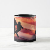 狂牛病カウボーイと馬アメリカ国旗 マグカップ (中央)