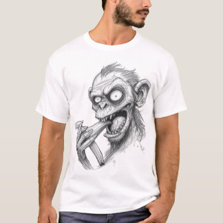 狂犬病のゾンビモンキースケッチ - ダークホラー生物 Tシャツ