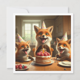 狐がケーキを食べる、狐の誕生日招待状 招待状