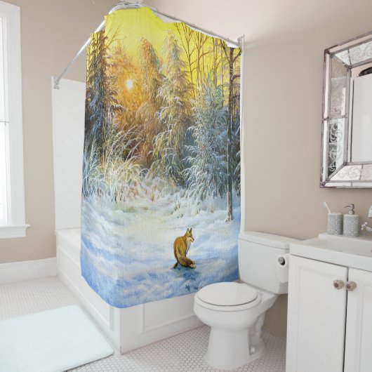 狐が衰えた冬の風景 シャワーカーテン (インサイチュ)