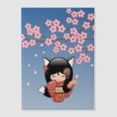 狐こけし人形ブラックキツネ芸者ブルーインサート ベラム紙招待状 (正面)