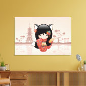 狐こけし人形 – かわいい黒キツネ女の子 キャンバスプリント (インサイチュ (リビング))