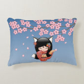 狐こけし人形 – 黒キツネ芸者ガール アクセントクッション (正面)