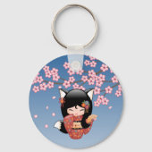 狐こけし人形 – 黒キツネ芸者ガール キーホルダー (正面)