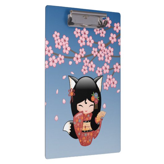 狐こけし人形 – 黒キツネ芸者ガール クリップボード (右)