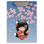 狐こけし人形 – 黒キツネ芸者ガール クリップボード (正面)