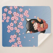 狐こけし人形 – 黒キツネ芸者ガール シェルパブランケット (正面(横))