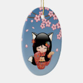 狐こけし人形 – 黒キツネ芸者ガール セラミックオーナメント (右)