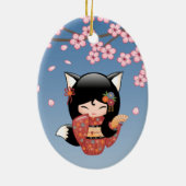 狐こけし人形 – 黒キツネ芸者ガール セラミックオーナメント (裏面)