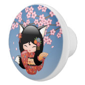 狐こけし人形 – 黒キツネ芸者ガール セラミックノブ (右)