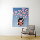 狐こけし人形 – 黒キツネ芸者ガール タペストリー (インサイチュ)