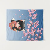 狐こけし人形 – 黒キツネ芸者ガール タペストリー (正面(横))