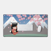 狐こけし人形 – 黒キツネ芸者ガール デスクマット (キーボード&マウス)