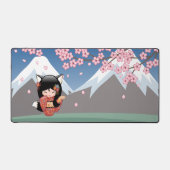 狐こけし人形 – 黒キツネ芸者ガール デスクマット (正面)