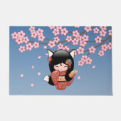 狐こけし人形 – 黒キツネ芸者ガール ドアマット (正面)