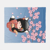 狐こけし人形 – 黒キツネ芸者ガール フリースブランケット (正面(横))
