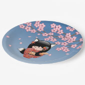 狐こけし人形 – 黒キツネ芸者ガール ペーパープレート (アングル)