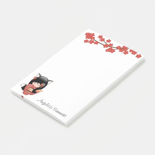 狐こけし人形 – 黒キツネ芸者ガール ポストイット (アングル)