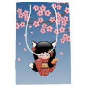 狐こけし人形 – 黒キツネ芸者ガール ミディアムペーパーバッグ (正面)