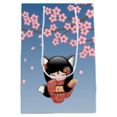 狐こけし人形 – 黒キツネ芸者ガール ミディアムペーパーバッグ (裏面)