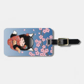 狐こけし人形 – 黒キツネ芸者ガール ラゲッジタグ (正面横)