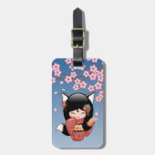 狐こけし人形 – 黒キツネ芸者ガール ラゲッジタグ (正面縦)