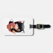 狐こけし人形 – 黒キツネ芸者ガール ラゲッジタグ (正面横)