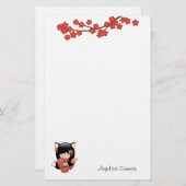 狐こけし人形 – 黒キツネ芸者ガール 便箋 (正面/裏面)