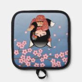 狐こけし人形 – 黒キツネ芸者ガール 鍋敷き (正面)