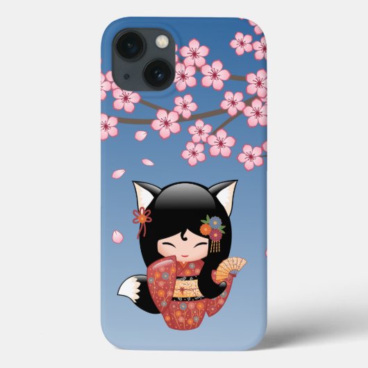 狐こけし人形 – 黒キツネ芸者ガール Case-Mate iPhoneケース (裏面)