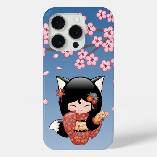 狐こけし人形 – 黒キツネ芸者ガール Case-Mate iPhoneケース (裏面)