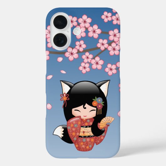 狐こけし人形 – 黒キツネ芸者ガール Case-Mate iPhoneケース (裏面)