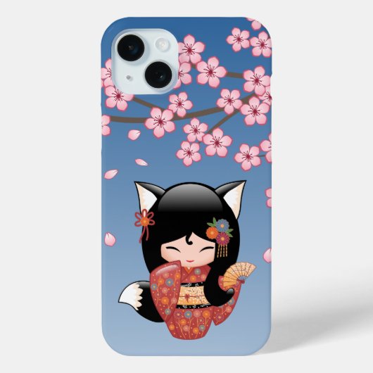 狐こけし人形 – 黒キツネ芸者ガール Case-Mate iPhoneケース (裏面)