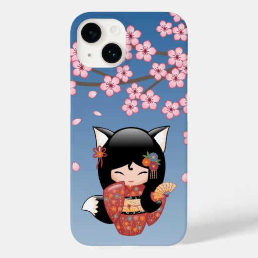 狐こけし人形 – 黒キツネ芸者ガール Case-Mate iPhoneケース (裏面)