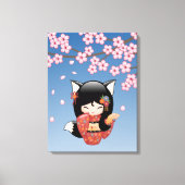狐こけし人形 - 黒狐の芸者さん キャンバスプリント (正面)