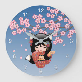 狐こけし人形 - 黒狐の芸者さん ラージ壁時計