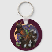 狐とオダマキ(植物)の花 キーホルダー (正面)