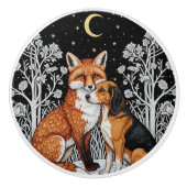 狐と猟犬、冬の夜の芸術 セラミックノブ (正面)
