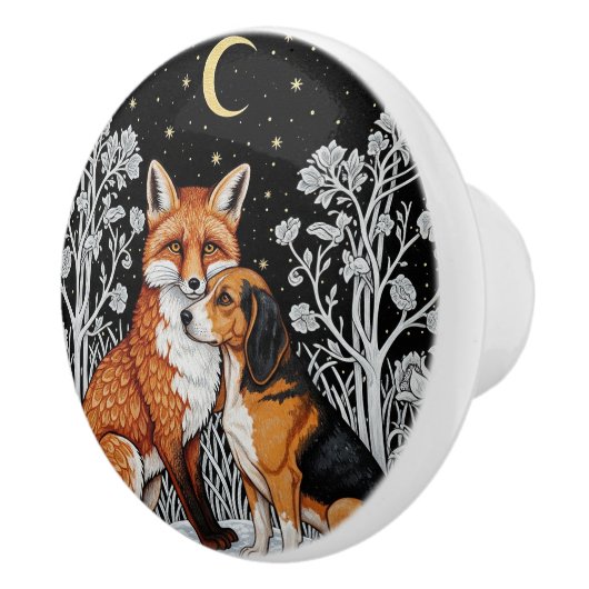 狐と猟犬、冬の夜の芸術 セラミックノブ (右)