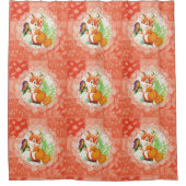 狐と蝶の模様 シャワーカーテン (正面)